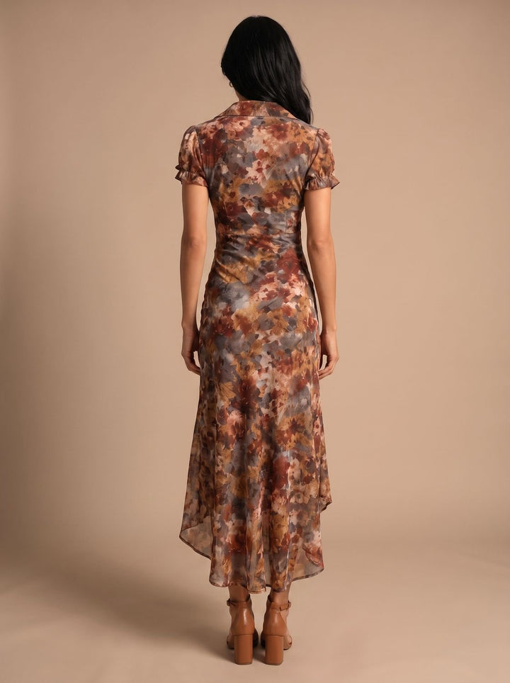 Luna | Women's Boho Floral Print Ruched Side-Slit Maxi Dress