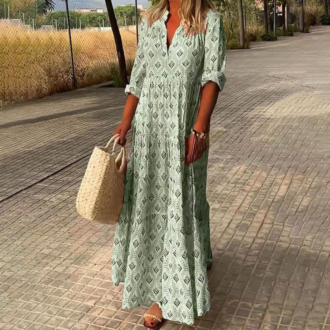 Scarlett | Women's Boho Floral-Print V-Neck Maxi Cocktail Party Dress