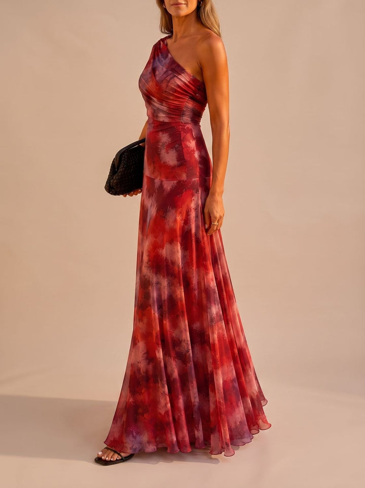 Amelia | Women's Boho One-Shoulder Ruched Flowy Maxi Dress