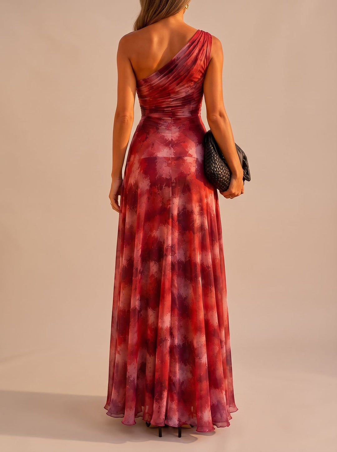 Amelia | Women's Boho One-Shoulder Ruched Flowy Maxi Dress