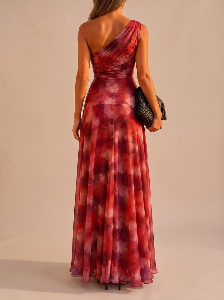Amelia | Women's Boho One-Shoulder Ruched Flowy Maxi Dress