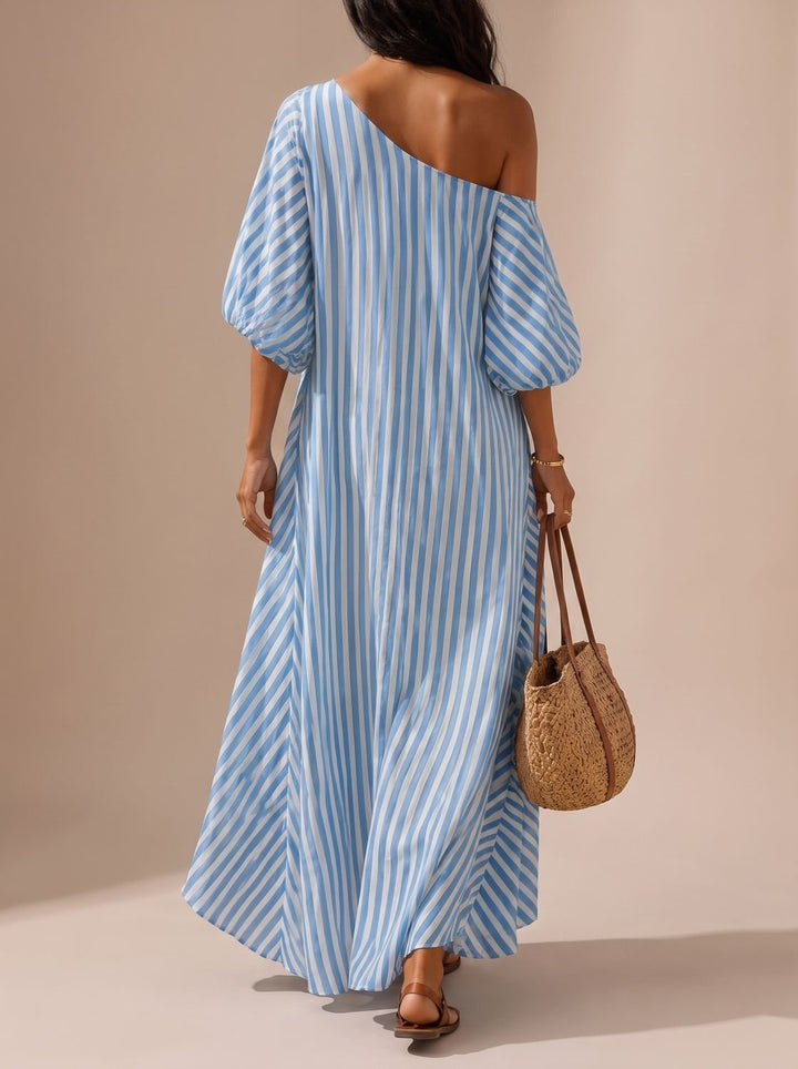 Charlotte | Women's Boho One-Shoulder Striped Flowy Maxi Dress