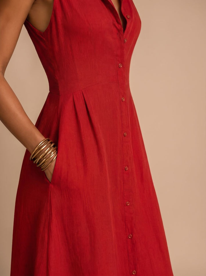 Madison | Women's Boho Sleeveless Button-Down Linen Maxi Beach Dress
