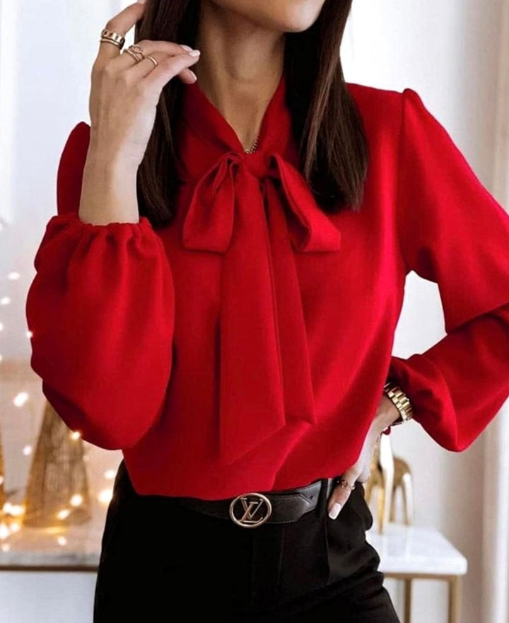 Scarlett | Women's Bow-Neck Puff Long Sleeve Blouse