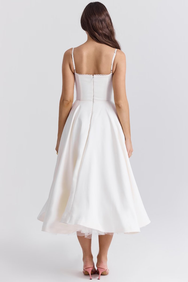 Harper | Women's Bustier Midi Satin Flared Cocktail Party Dress
