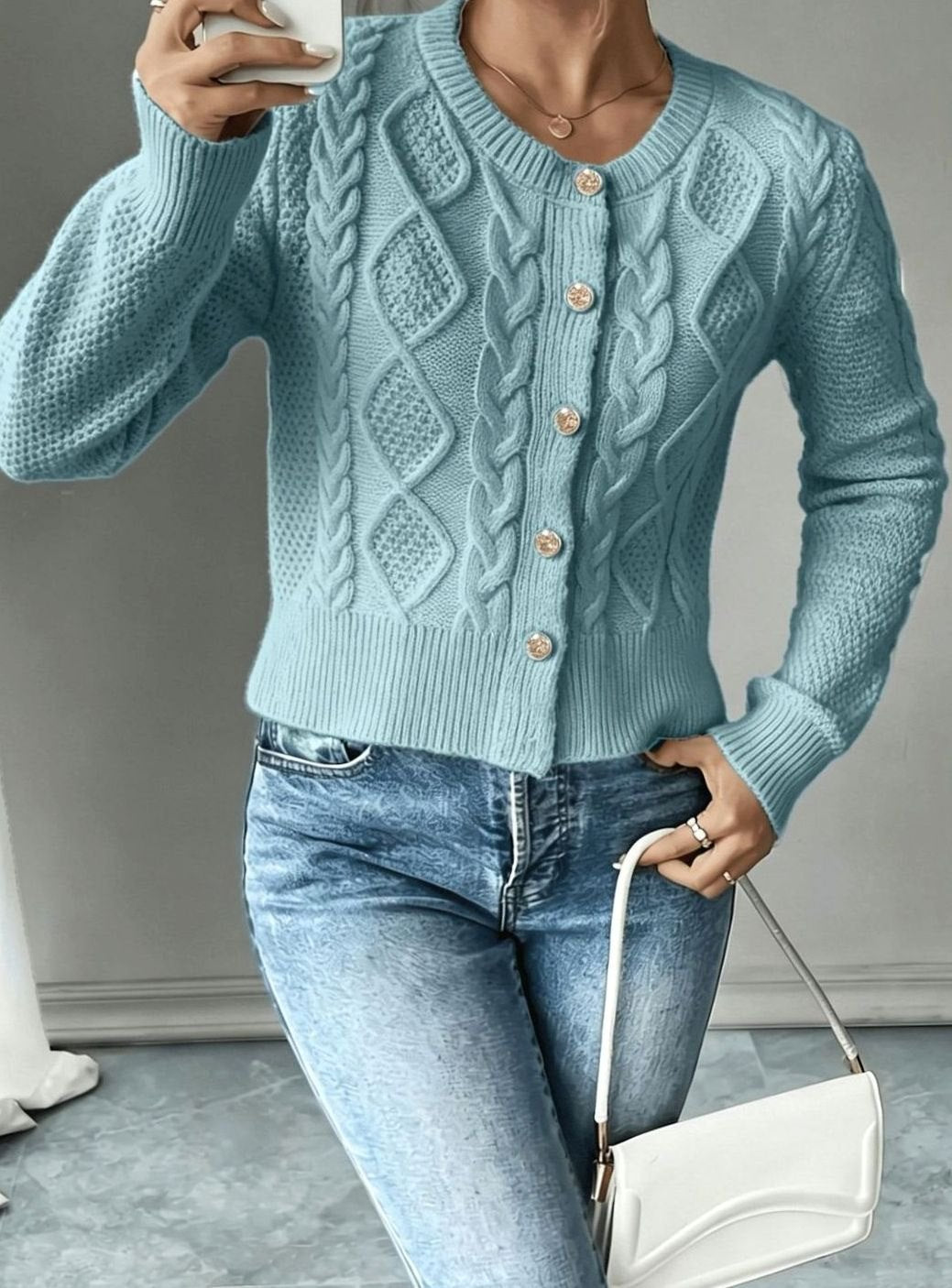 Grace | Women's Cable-Knit Button-Front Cropped Cardigan
