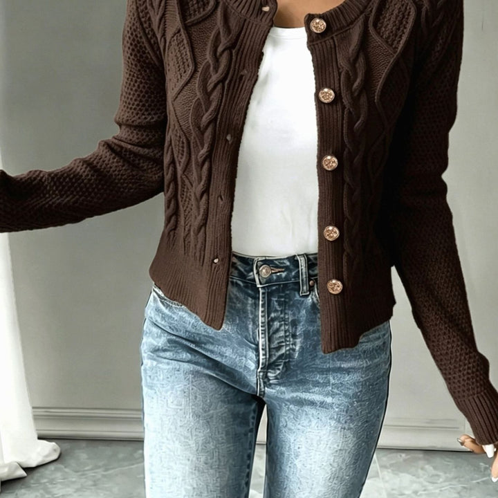 Grace | Women's Cable-Knit Button-Front Cropped Cardigan