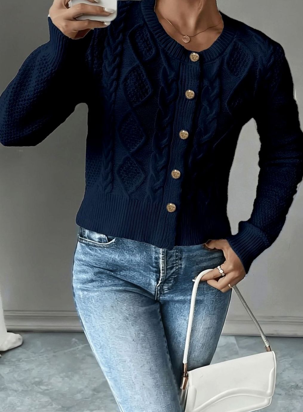 Grace | Women's Cable-Knit Button-Front Cropped Cardigan