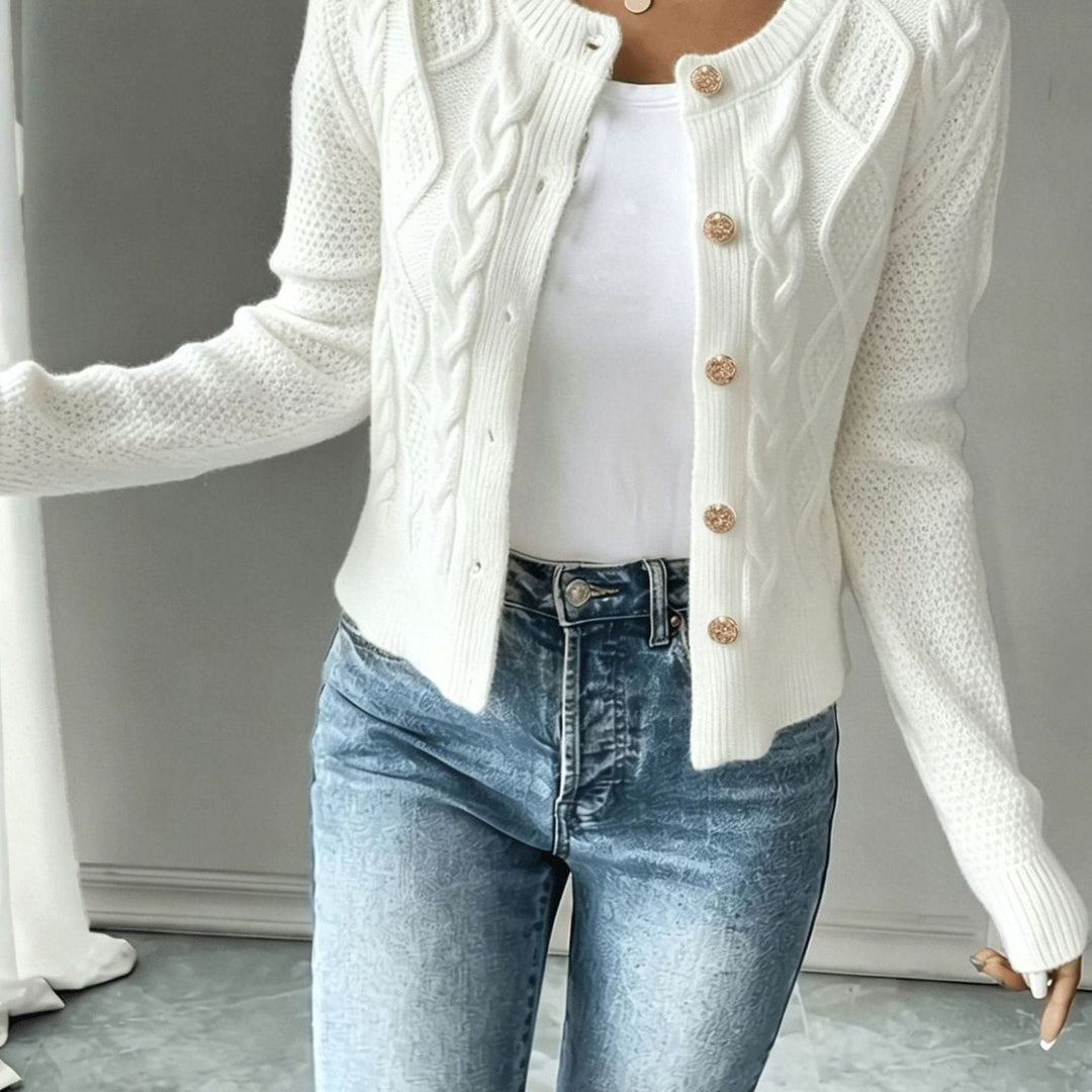 Grace | Women's Cable-Knit Button-Front Cropped Cardigan