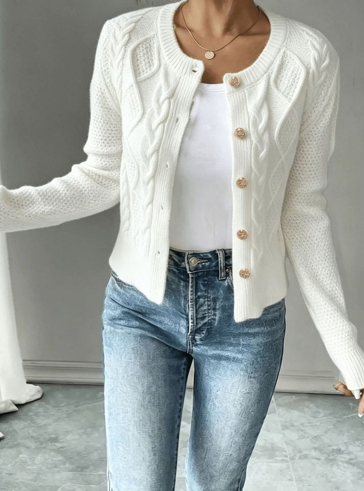 Grace | Women's Cable-Knit Button-Front Cropped Cardigan