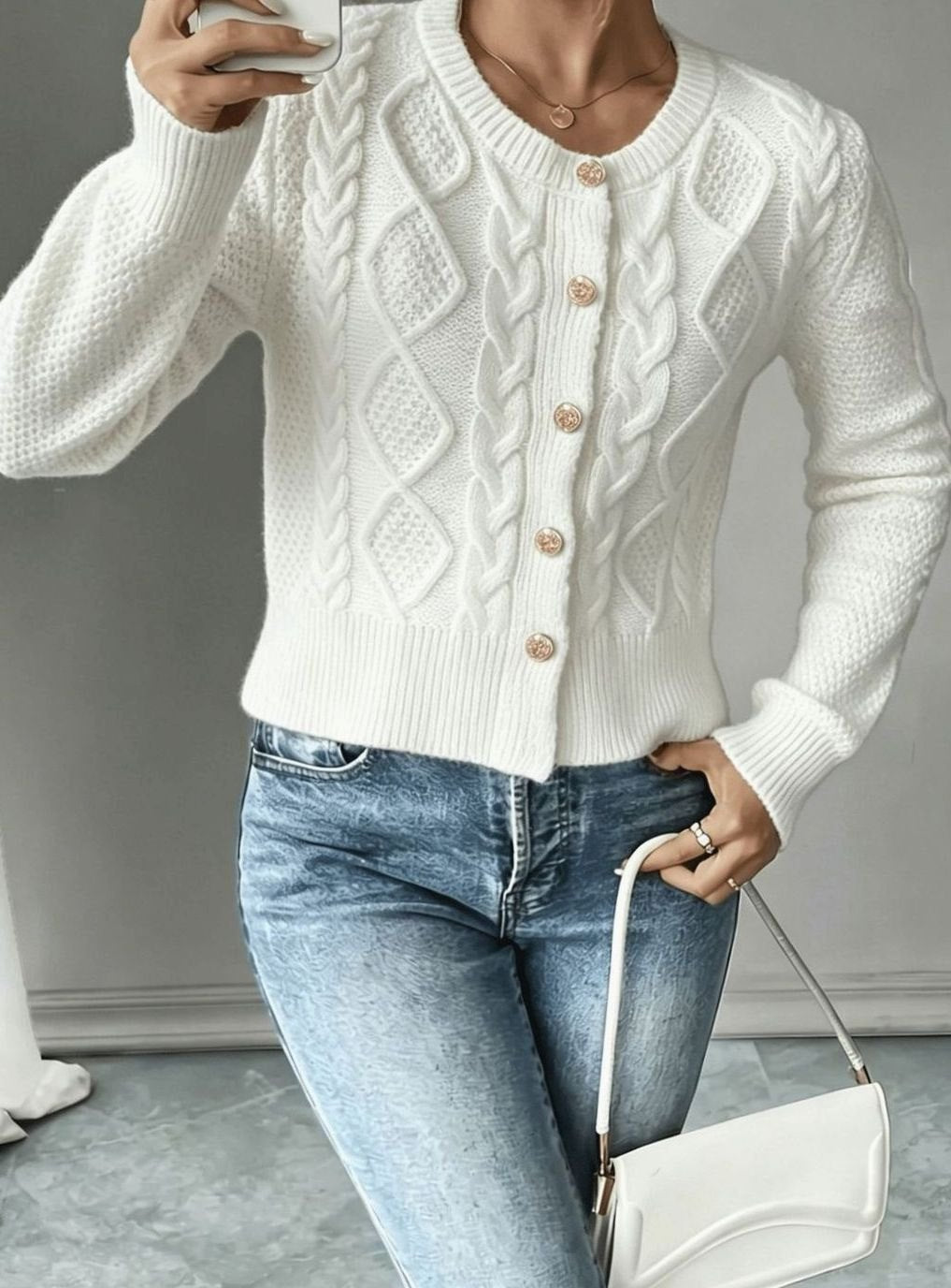 Grace | Women's Cable-Knit Button-Front Cropped Cardigan