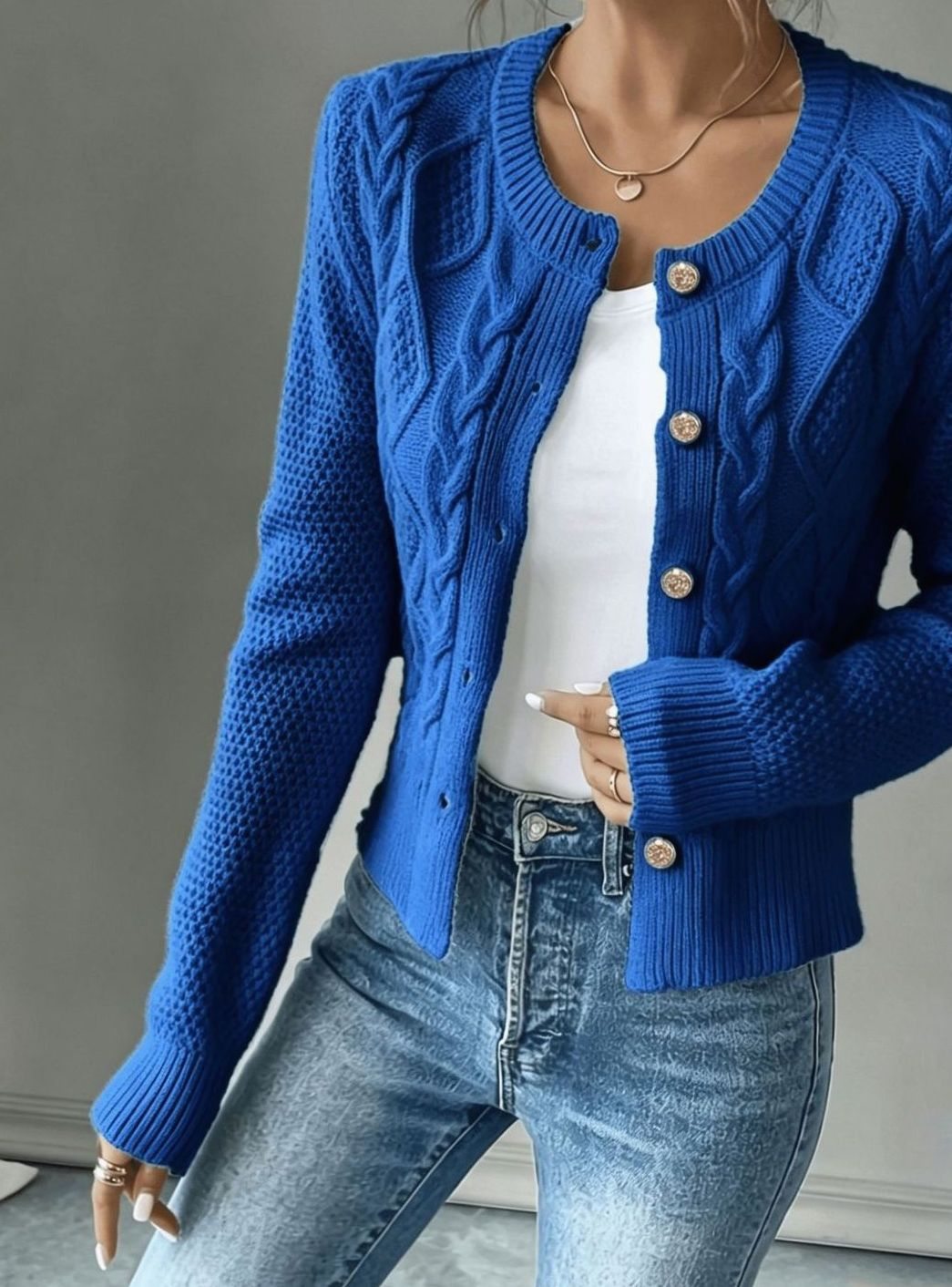 Grace | Women's Cable-Knit Button-Front Cropped Cardigan
