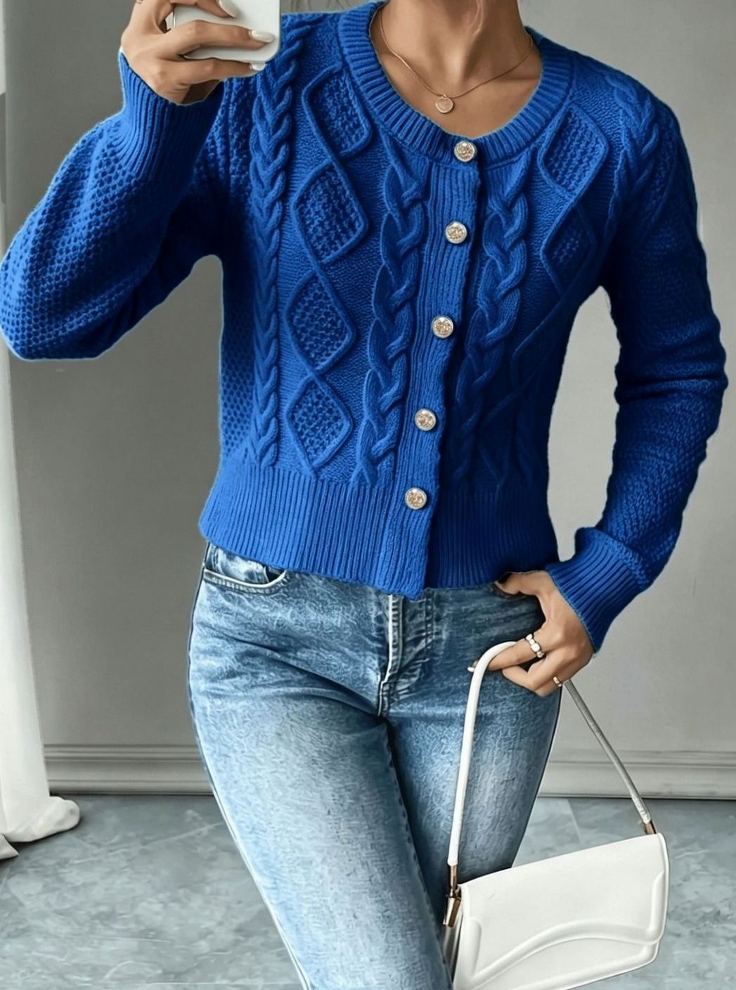 Grace | Women's Cable-Knit Button-Front Cropped Cardigan
