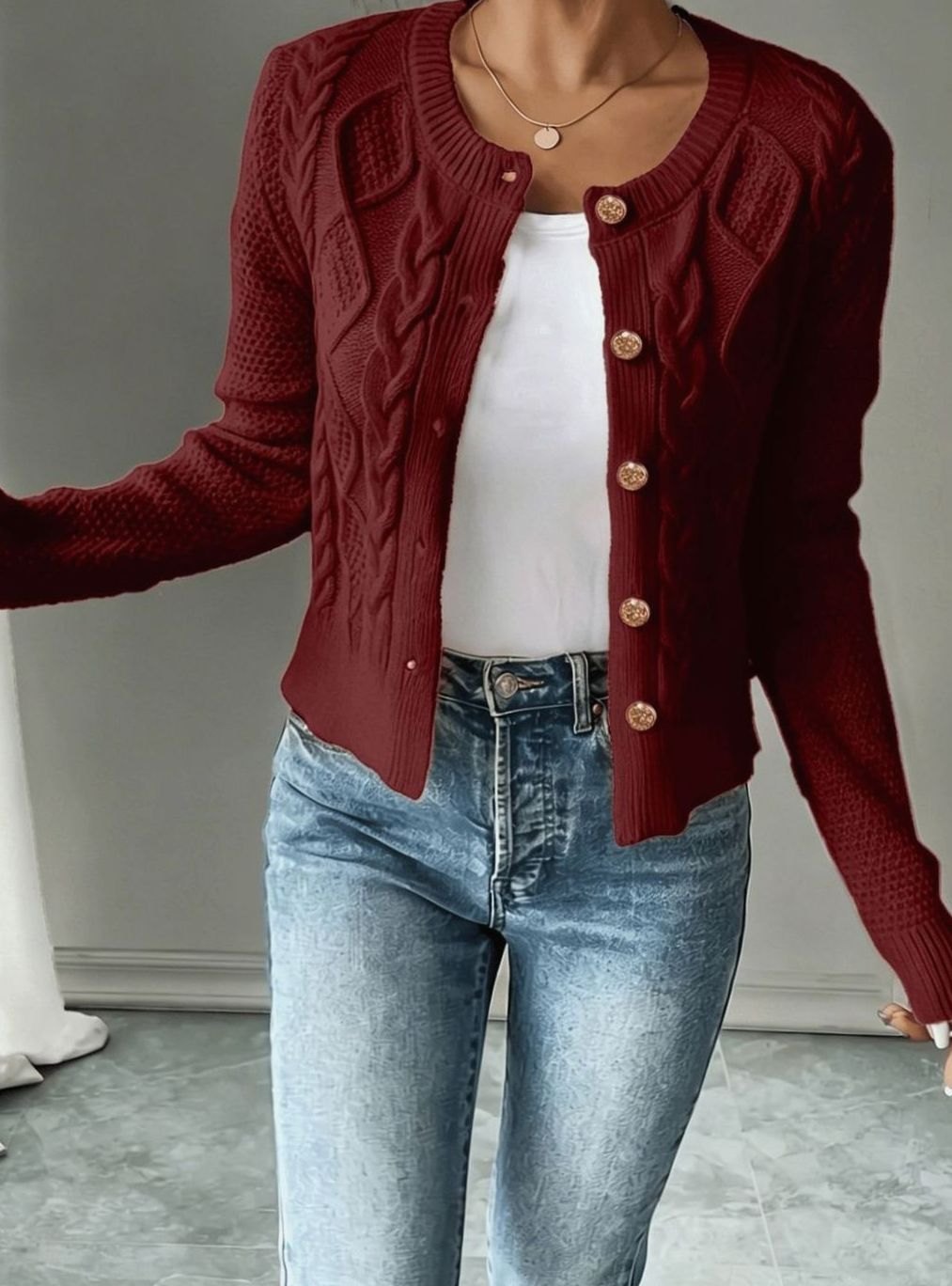 Grace | Women's Cable-Knit Button-Front Cropped Cardigan