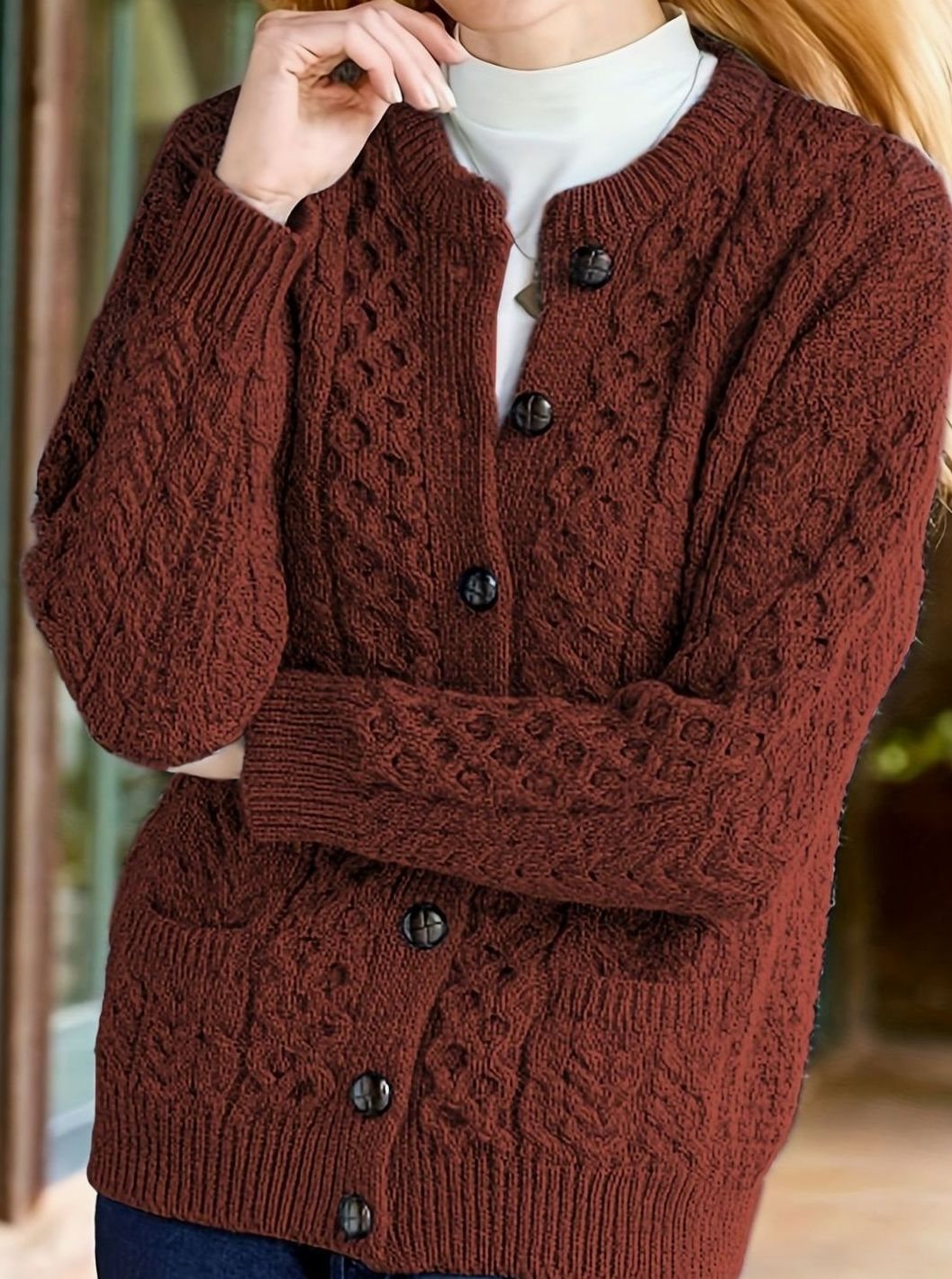 Victoria | Women's Cable-Knit Button-Front Relaxed Cardigan Sweater
