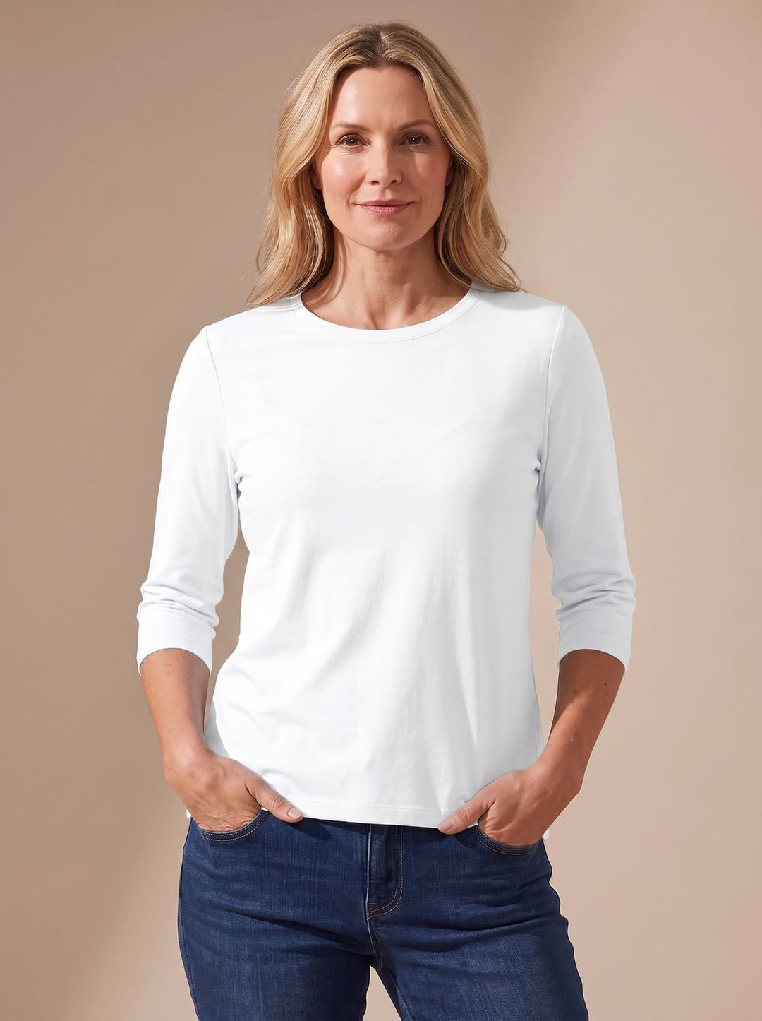 Scarlett | Women's Casual Solid Crew Neck 3/4 Sleeve Relaxed Top