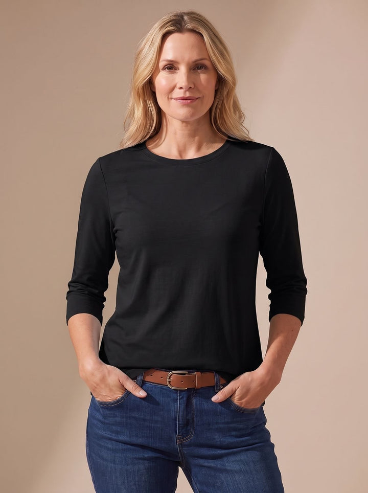 Scarlett | Women's Casual Solid Crew Neck 3/4 Sleeve Relaxed Top