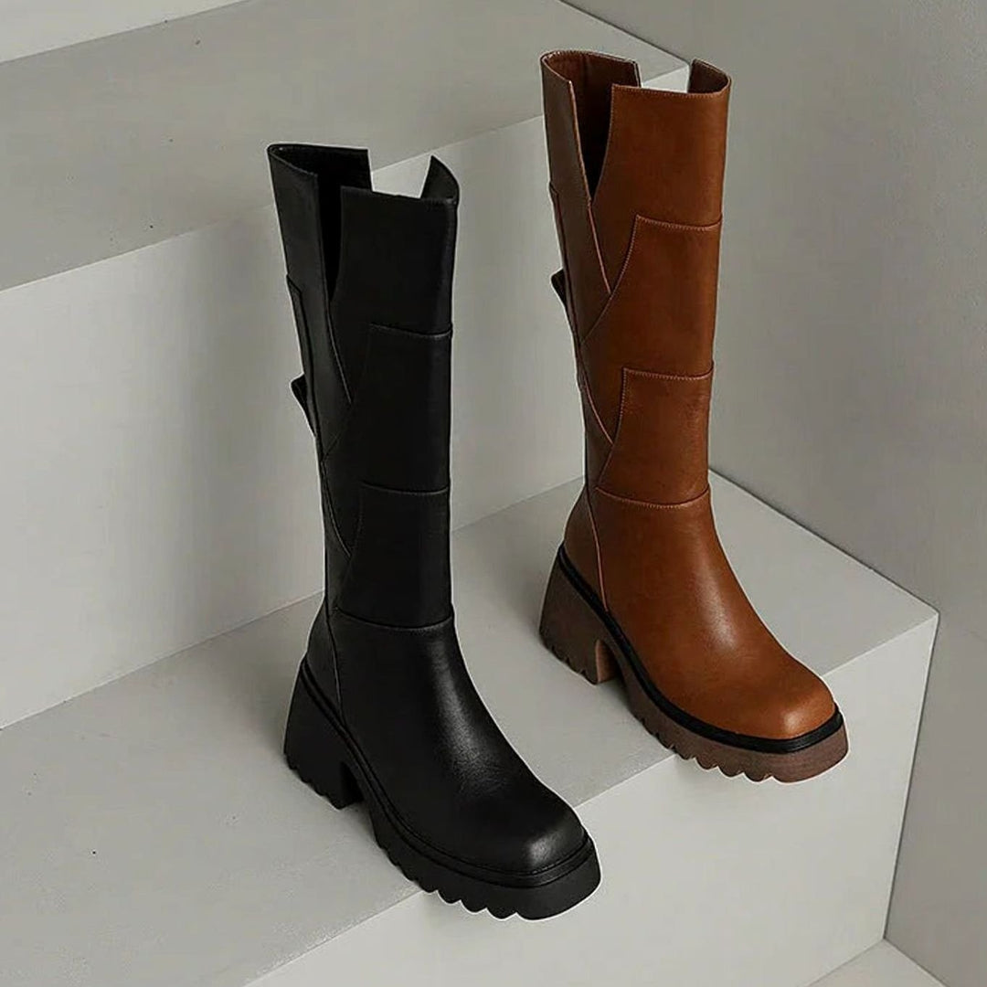 Mia | Women's Chunky Knee-High Block Heel Zipper Boots