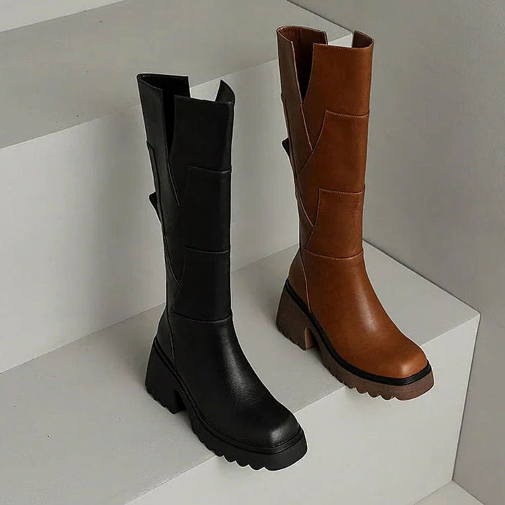 Mia | Women's Chunky Knee-High Block Heel Zipper Boots