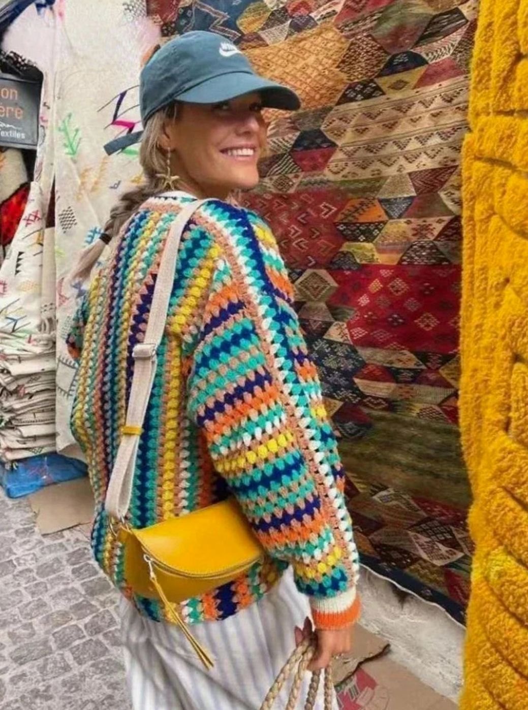 Emma | Women's Chunky Knit Cardigan Rainbow Striped Open-Front Sweater