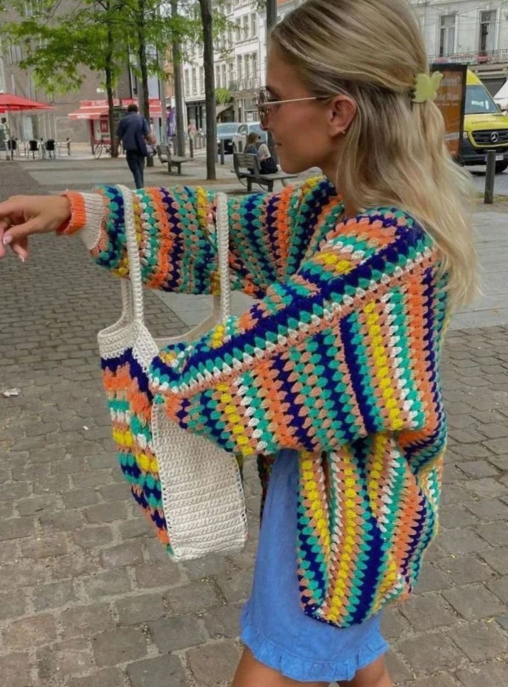 Emma | Women's Chunky Knit Cardigan Rainbow Striped Open-Front Sweater