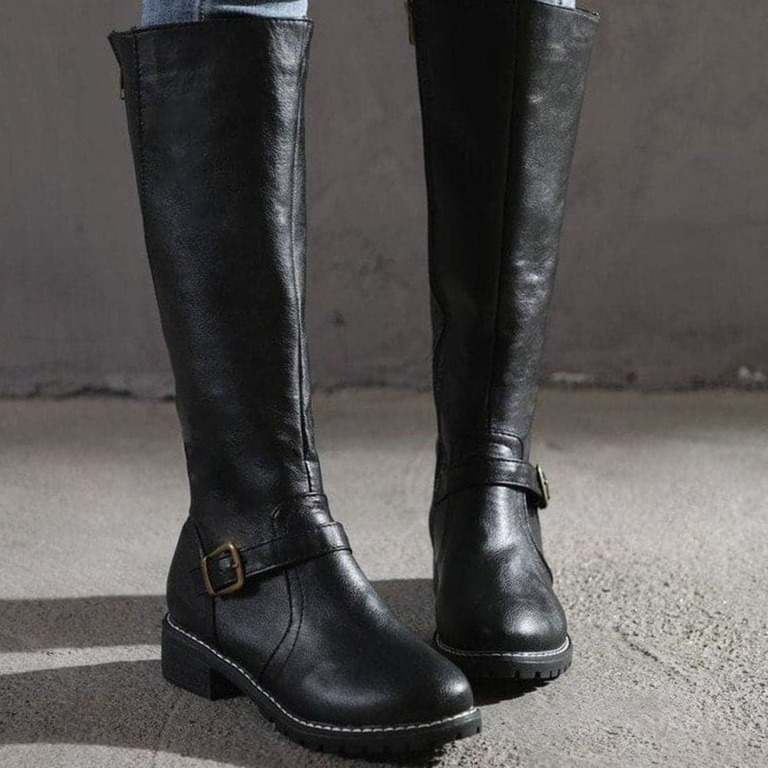 Aria | Women's Classic Buckle Side-Zip Knee-High Boots