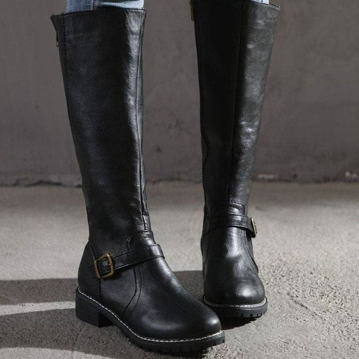 Aria | Women's Classic Buckle Side-Zip Knee-High Boots
