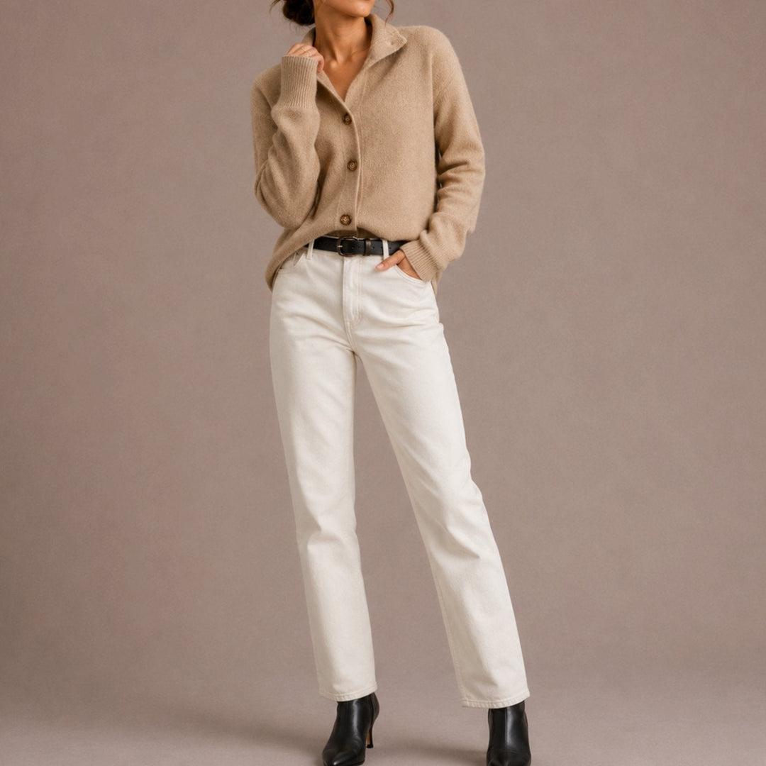 Isabella | Women's Collared Knit Button-Up Relaxed Cardigan
