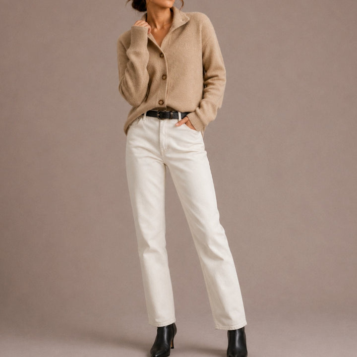 Isabella | Women's Collared Knit Button-Up Relaxed Cardigan