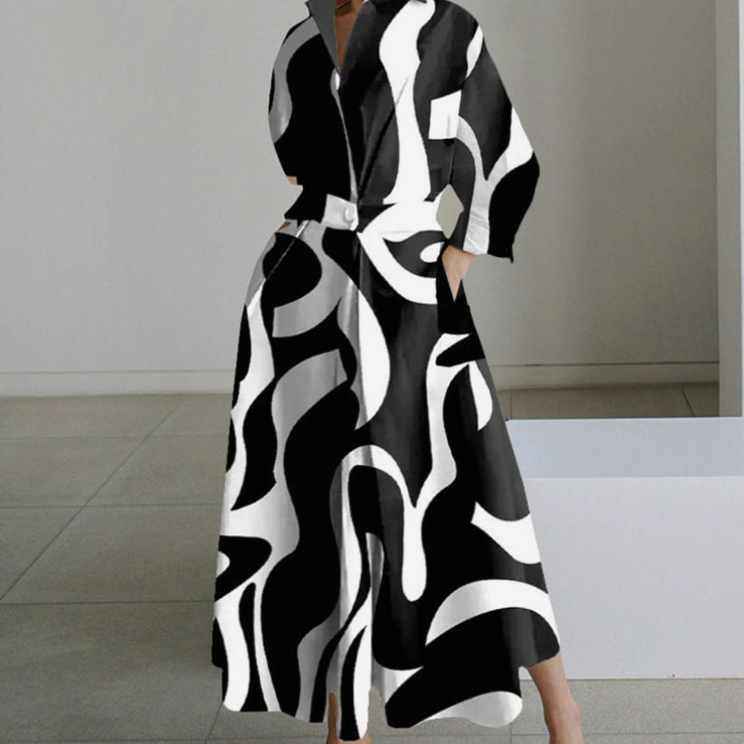 Luna | Women's Collared Maxi Shirt Dress Newspaper Print Wrap Front