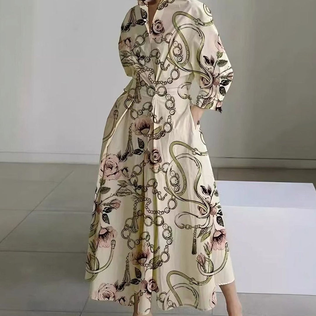 Luna | Women's Collared Maxi Shirt Dress Newspaper Print Wrap Front
