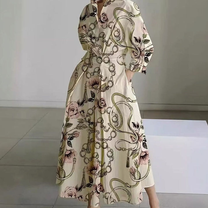 Luna | Women's Collared Maxi Shirt Dress Newspaper Print Wrap Front