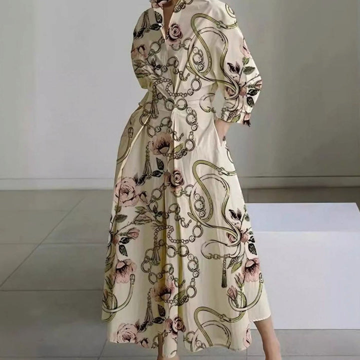 Luna | Women's Collared Maxi Shirt Dress Newspaper Print Wrap Front