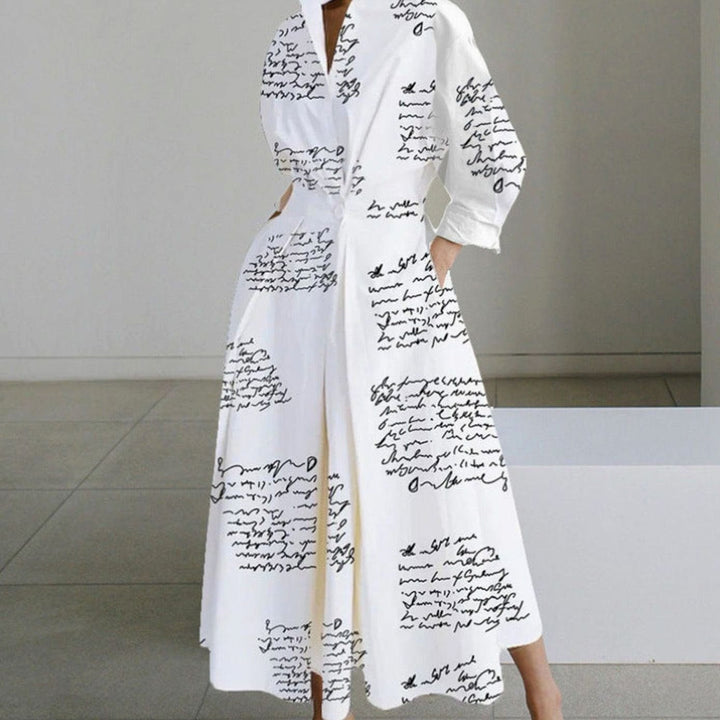 Luna | Women's Collared Maxi Shirt Dress Newspaper Print Wrap Front