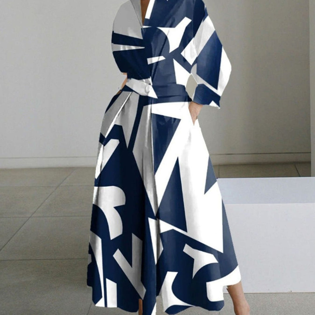 Luna | Women's Collared Maxi Shirt Dress Newspaper Print Wrap Front