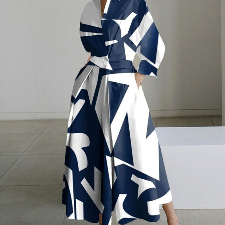 Luna | Women's Collared Maxi Shirt Dress Newspaper Print Wrap Front
