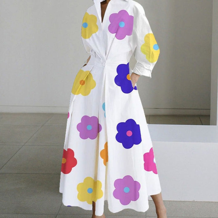 Luna | Women's Collared Maxi Shirt Dress Newspaper Print Wrap Front