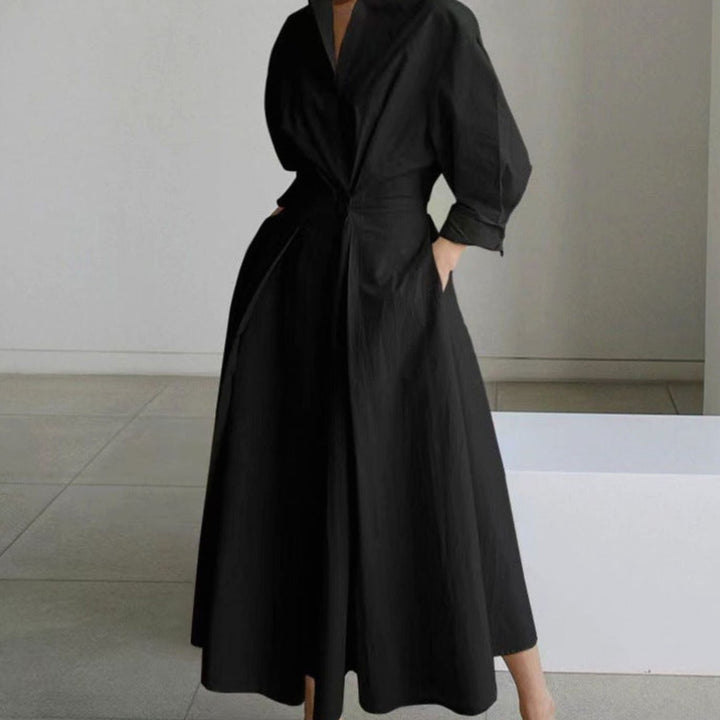 Luna | Women's Collared Maxi Shirt Dress Newspaper Print Wrap Front
