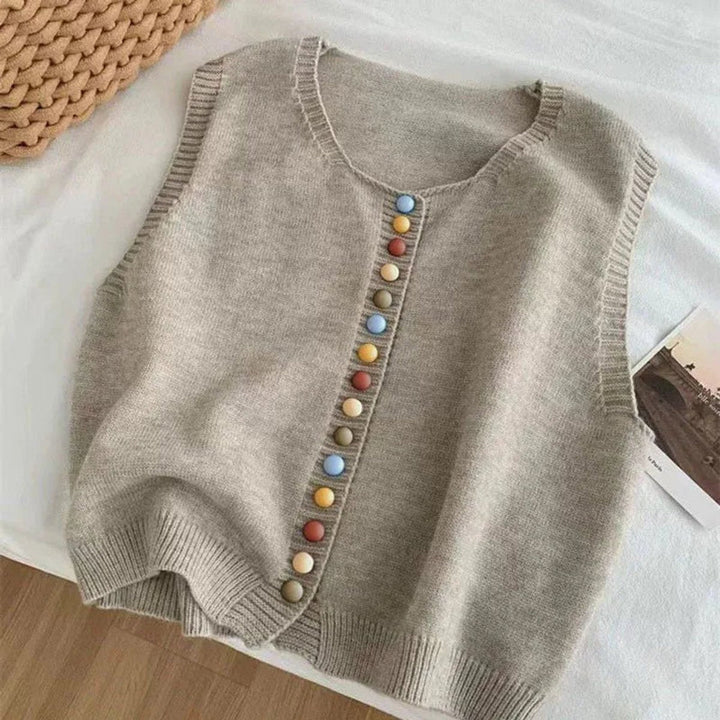 Amelia | Women's Colorful Button Sleeveless Knit Sweater Vest