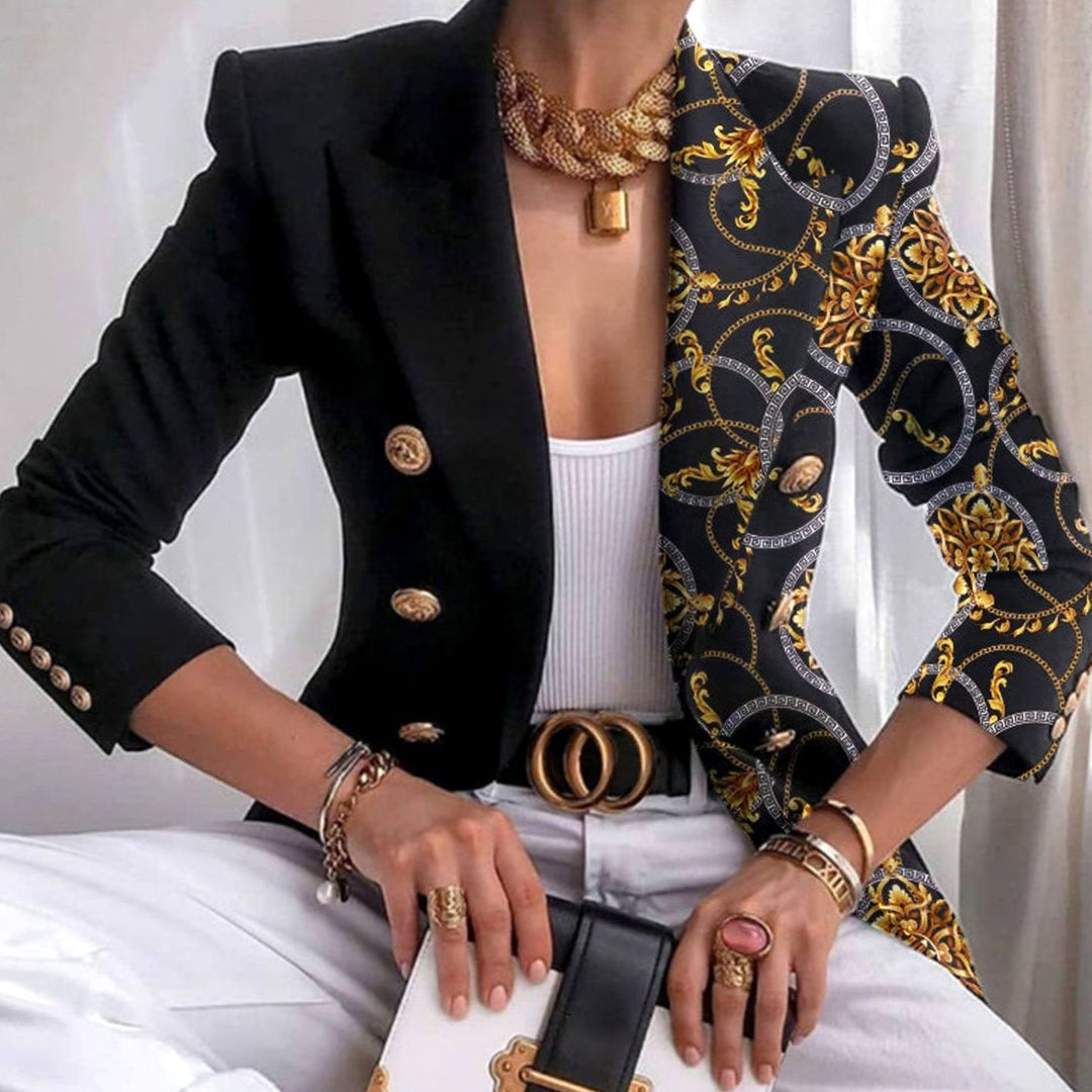 Victoria | Women's Contrast Panel Gold-Button Long-Sleeve Work Blazer