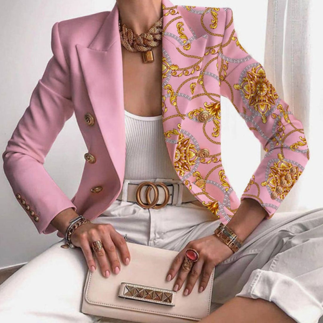 Victoria | Women's Contrast Panel Gold-Button Long-Sleeve Work Blazer