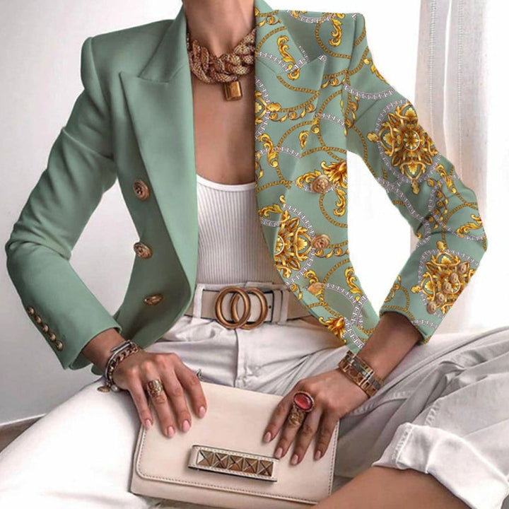 Victoria | Women's Contrast Panel Gold-Button Long-Sleeve Work Blazer