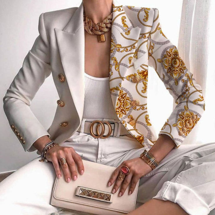 Victoria | Women's Contrast Panel Gold-Button Long-Sleeve Work Blazer