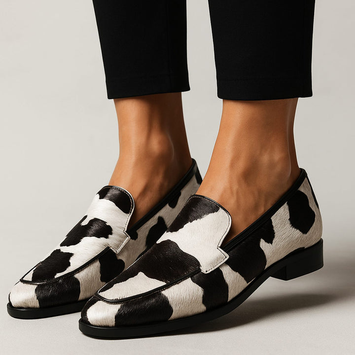 Madison | Women's Cow Print Pointed-Toe Slip-On Modern Loafers