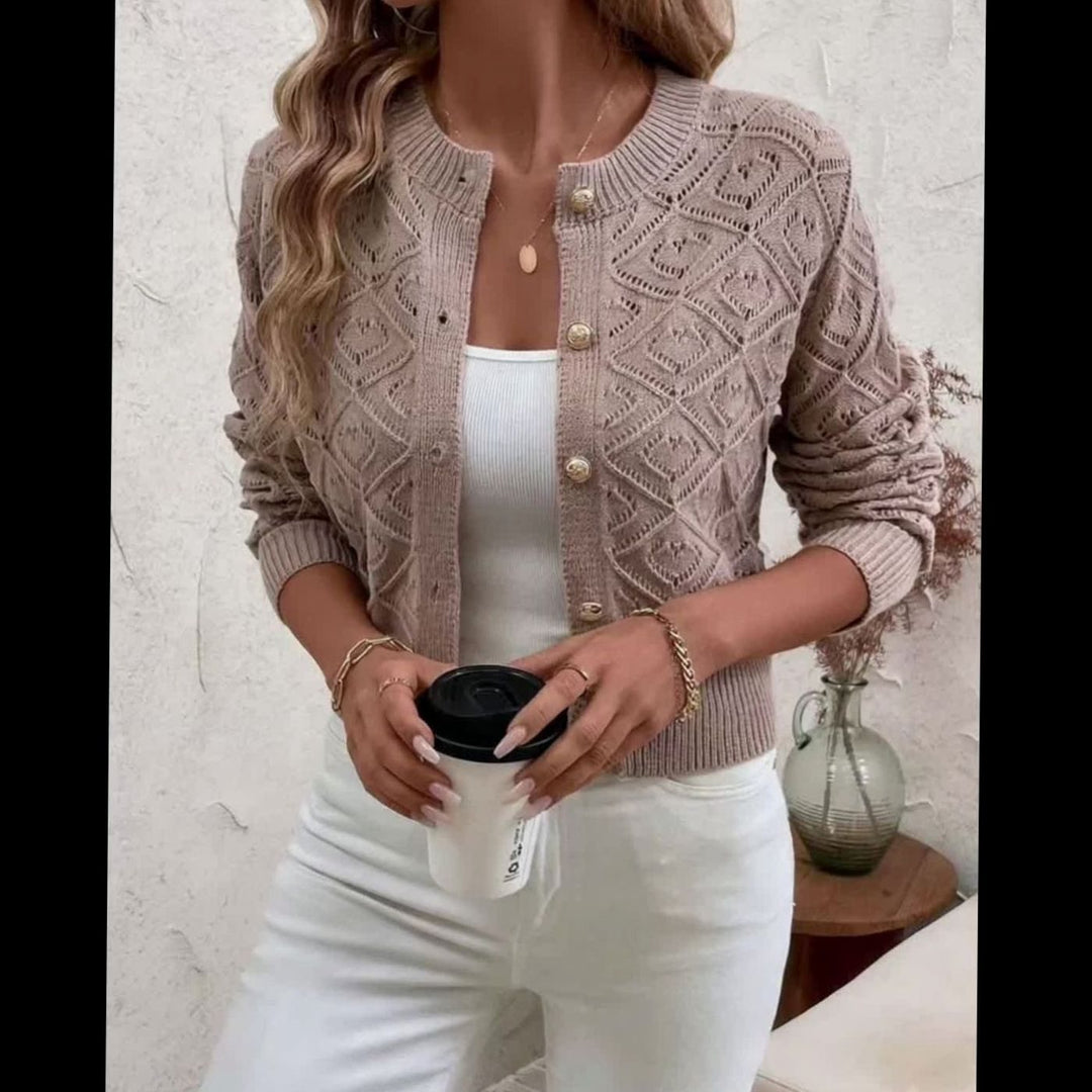Olivia | Women's Cropped Diamond-Knit Button-Front Cardigan