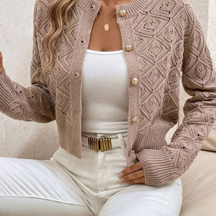 Olivia | Women's Cropped Diamond-Knit Button-Front Cardigan