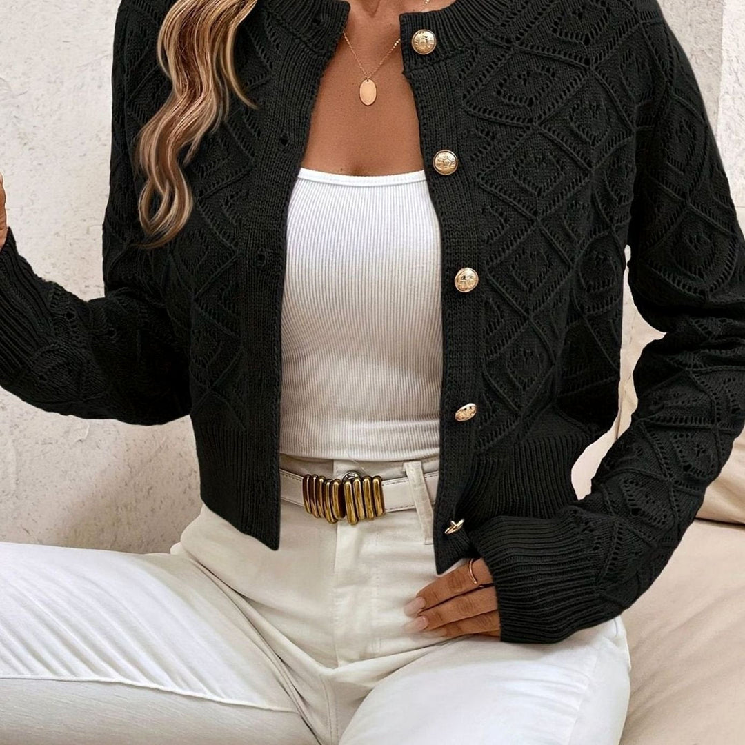 Olivia | Women's Cropped Diamond-Knit Button-Front Cardigan