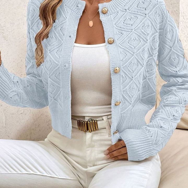 Olivia | Women's Cropped Diamond-Knit Button-Front Cardigan