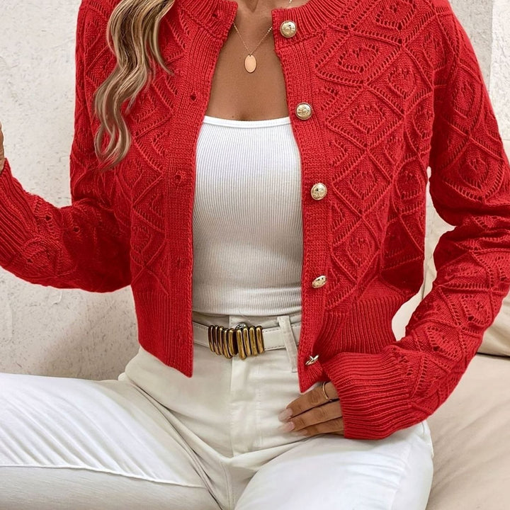Olivia | Women's Cropped Diamond-Knit Button-Front Cardigan
