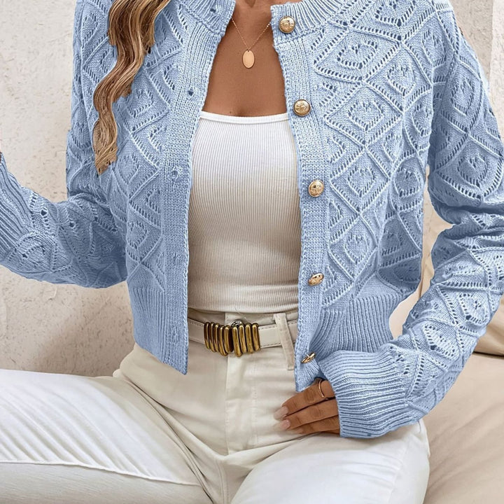 Olivia | Women's Cropped Diamond-Knit Button-Front Cardigan